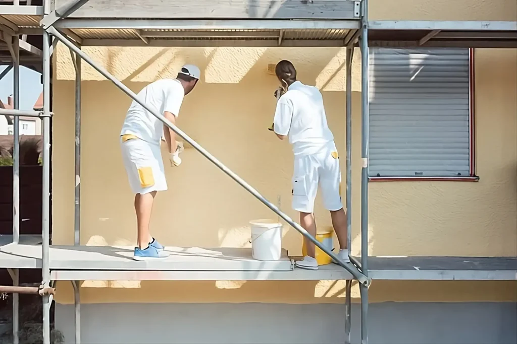 Los Pintores Sabadell aplicando pintura exterior de alta calidad en fachada de vivienda