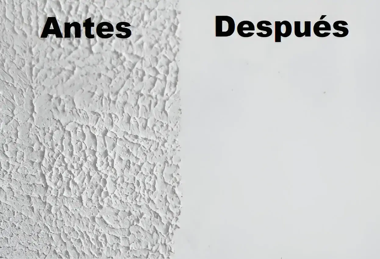 Antes y después de quitar gotelé en pared, trabajo de Los Pintores Sabadell